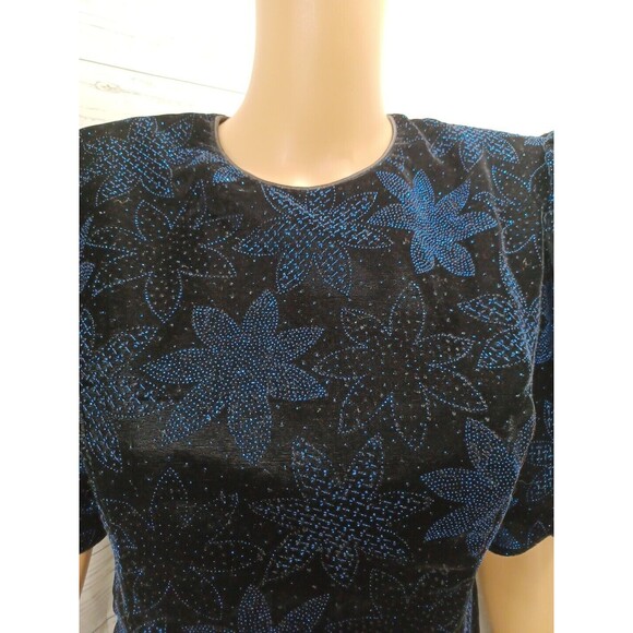 Vtg Scott McClintock Velvet Dress 10 Black Blue Glitter 90s Open Back Scalloped - Picture 2 of 11